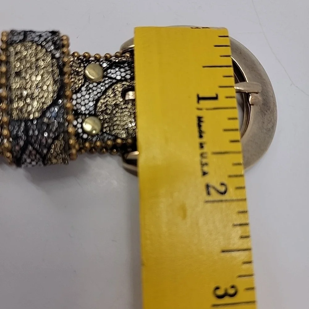 Vtg ELITE Dress Belt Women Sz Small Gold Silver Black Mix Bead Edge Brass Buckle